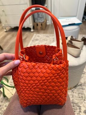Anthropologie Woven Mini Tote in Vibrant Orange
